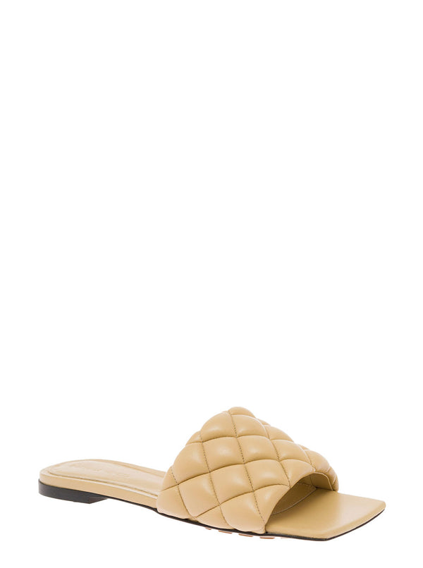 Beige Quilted Leather Slide Sandals Bottega Veneta Woman - Women