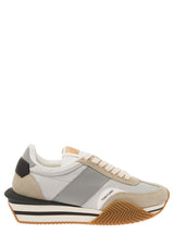 Tom Ford james Beige And Silver Low Top Sneakers With Logo Detail In Lycra And Suede Man - Men