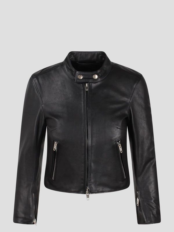 Balenciaga Cropped Leather Jacket - Women