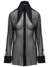 Balmain Black Shirt With Oversized Pointed Collar In Silk Woman - Women