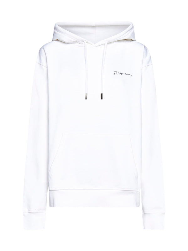 Jacquemus White Hoodie With Contrasting Logo Embroidery In Cotton Man - Women
