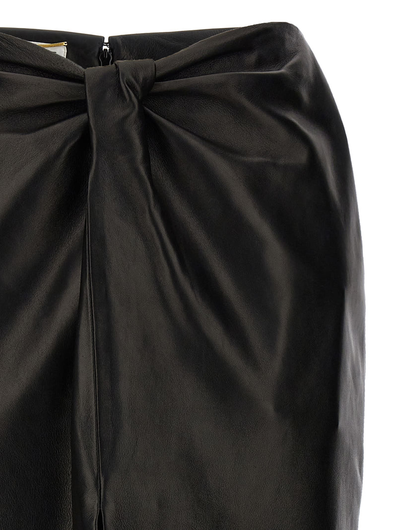 Saint Laurent Ruched Detail Leather Skirt - Women