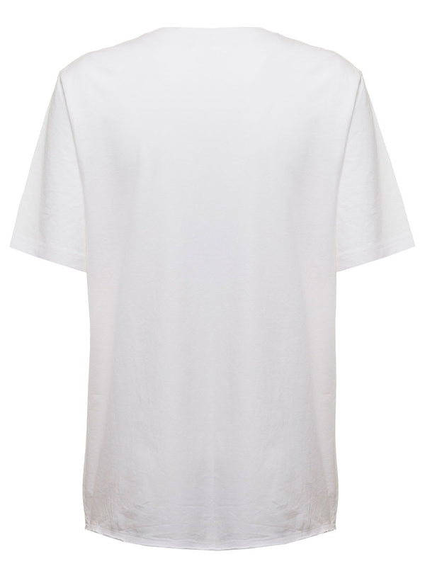 Saint Laurent Womans White Cotton T-shirt With Heart Print - Women