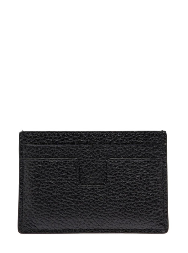 Tom Ford Black T Line Card-holder With Gold-colored Embossed Logo In Grainy Leather Man - Men - Piano Luigi