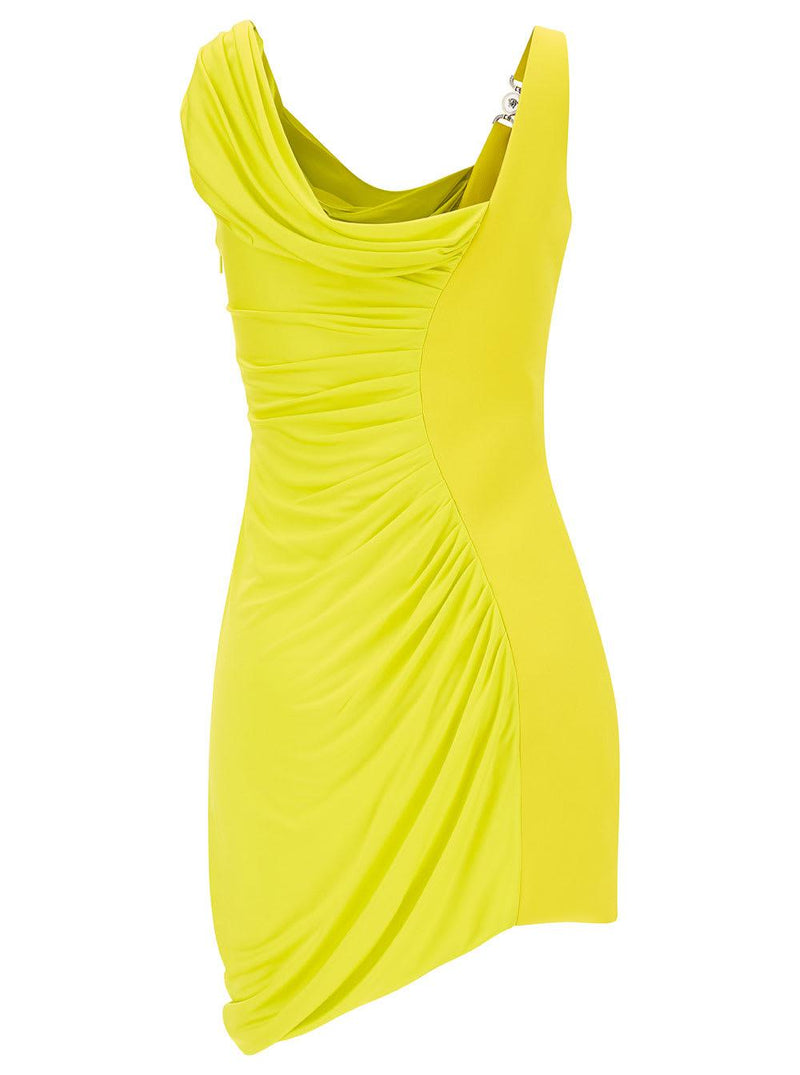 Versace Yellow Draped Mini Dress With Medusa 95 Detail In Viscose Woman - Women - Piano Luigi