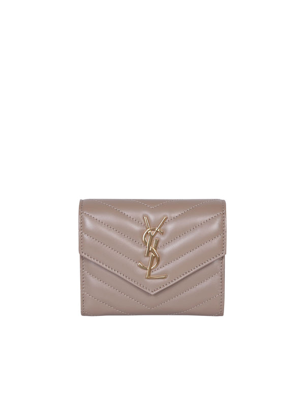 Saint Laurent Cassandre Beige Tri-fold Wallet - Women