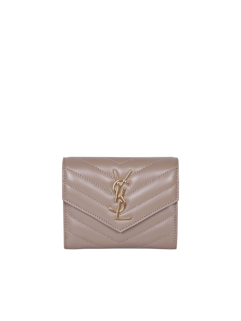 Saint Laurent Cassandre Beige Tri-fold Wallet - Women