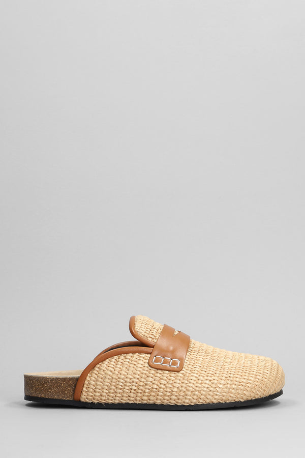 J.W. Anderson Raffia Loafer Slipper-mule In Beige Silver - Women