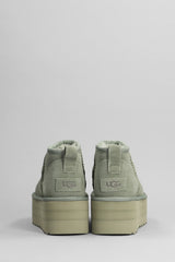 UGG Classic Ultra Mini P Low Heels Ankle Boots In Green Suede - Women
