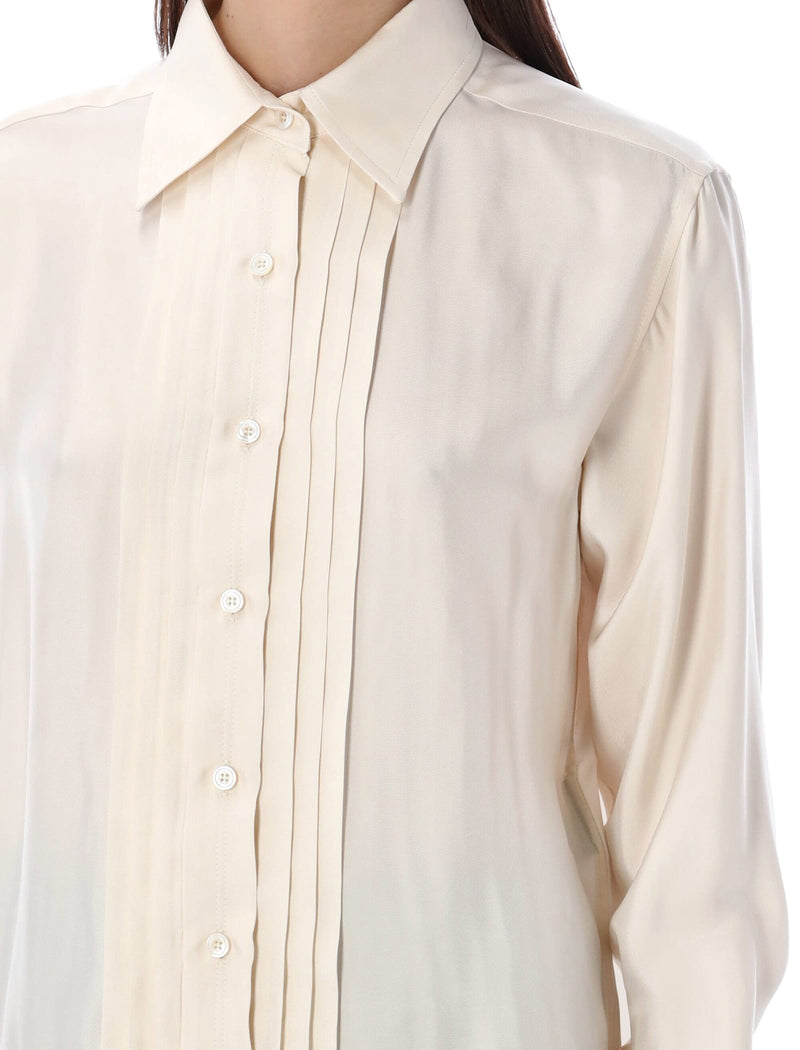 Tom Ford Fluid Viscose Silk Twill Shirt With Plisse Plastron - Women