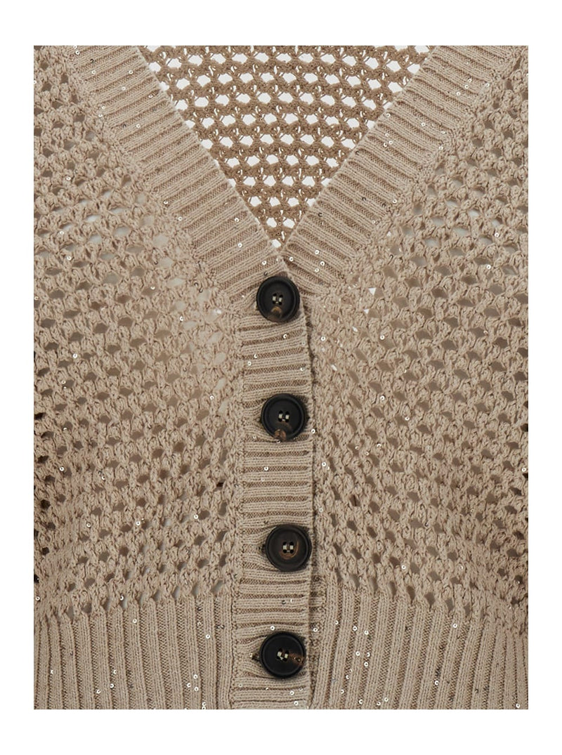 Brunello Cucinelli Beige Open-knit Cardigan In Cotton Woman - Women