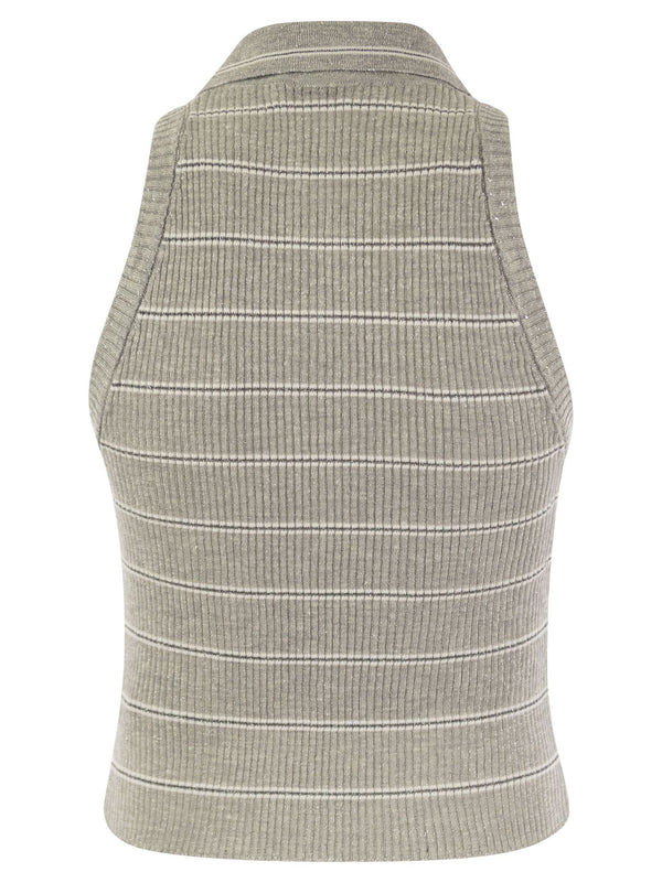 Brunello Cucinelli Sleeveless Ribbed Polo Shirt - Women