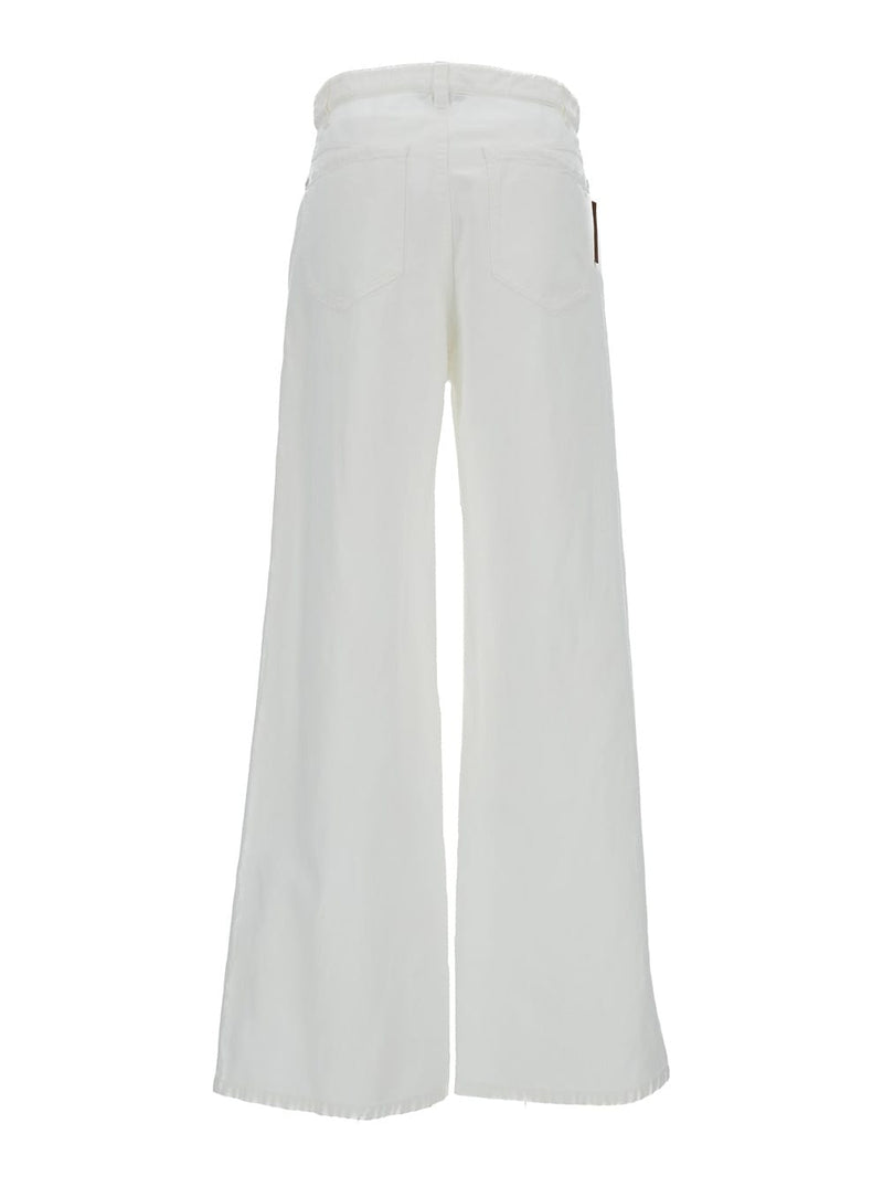 Brunello Cucinelli White Wide Leg Jeans In Linen Blend Woman - Women