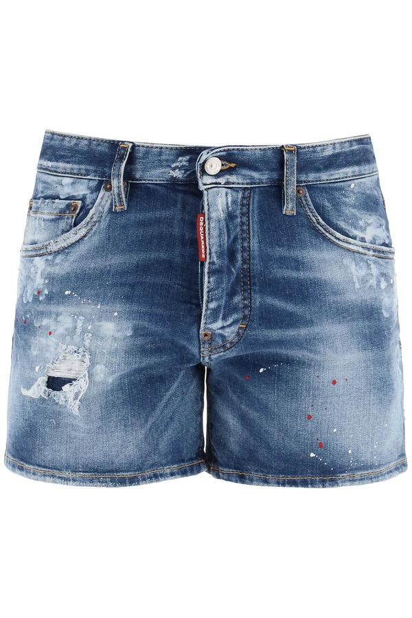 Dsquared2 Sexy 70s Shorts In Worn Out Booty Denim - Men