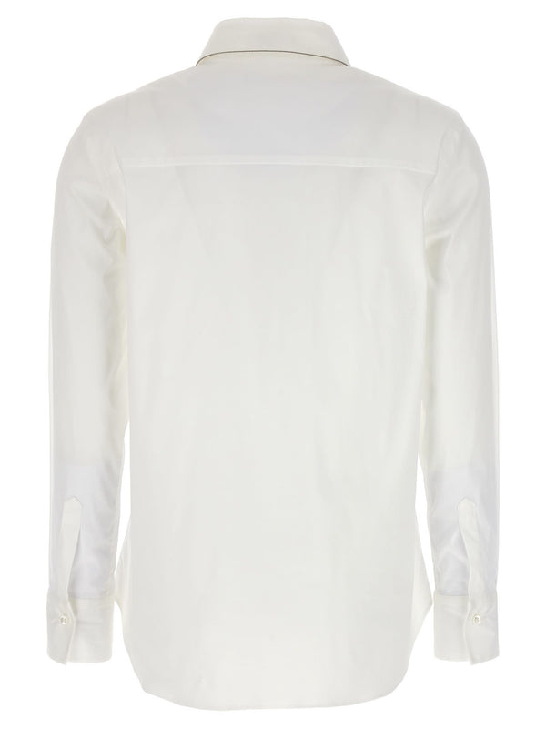 Brunello Cucinelli Stretch Cotton Poplin Shirt With shiny Collar Trim - Women