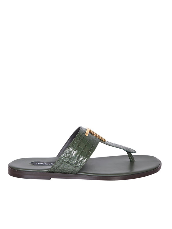 Tom Ford Crocodile Green Thong Sandals - Men