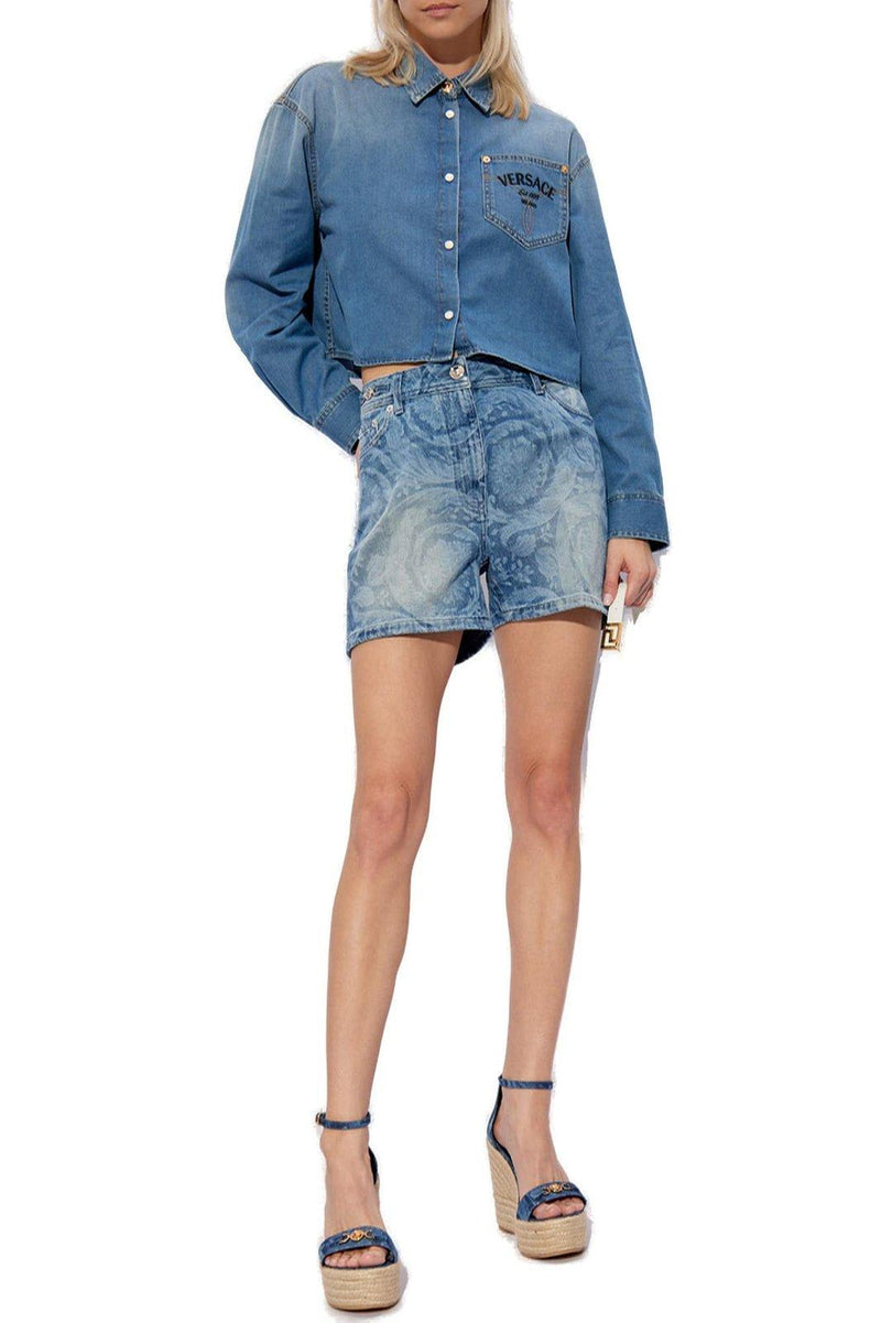 Versace Button-up Cropped Denim Shirt - Women