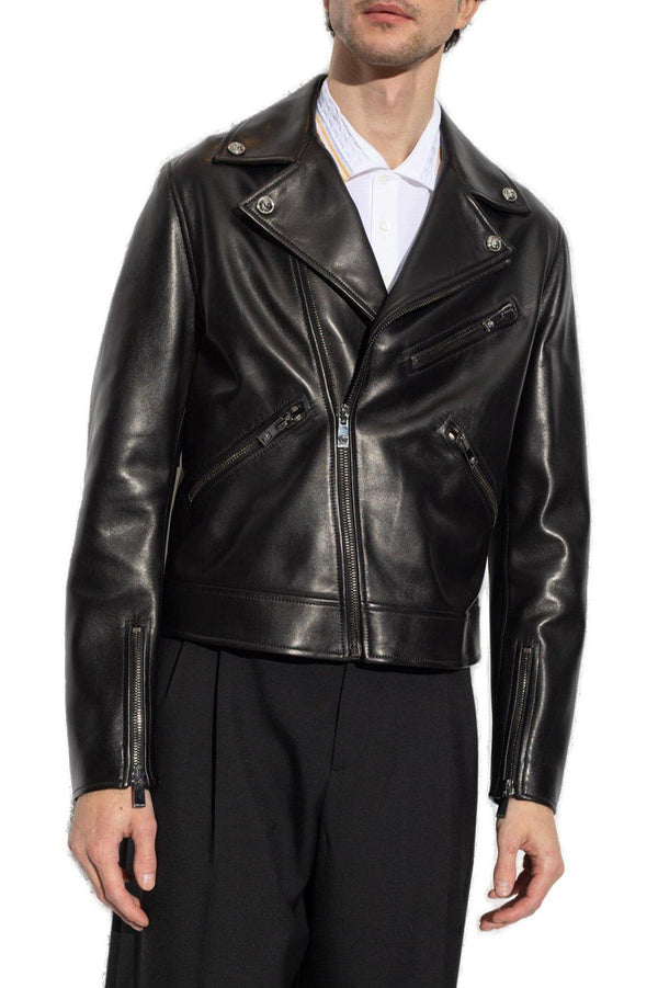 Versace Zip-up Leather Biker Jacket - Men