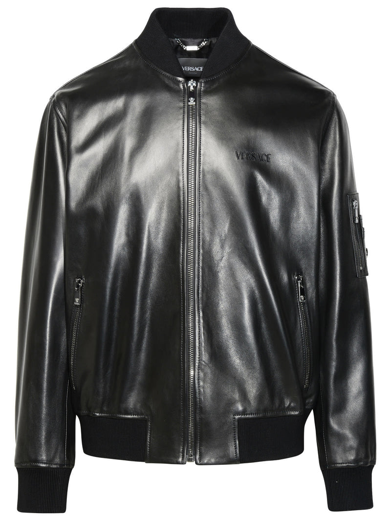 Versace Black Leather Bomber Jacket - Men