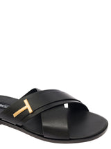 Tom Ford preston Black Flat Sandals With T Detail In Leather Man - Men