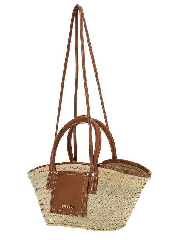 Jacquemus Beige Bucket Bag With Leather Details And Logo In Straw Woman - Women - Piano Luigi