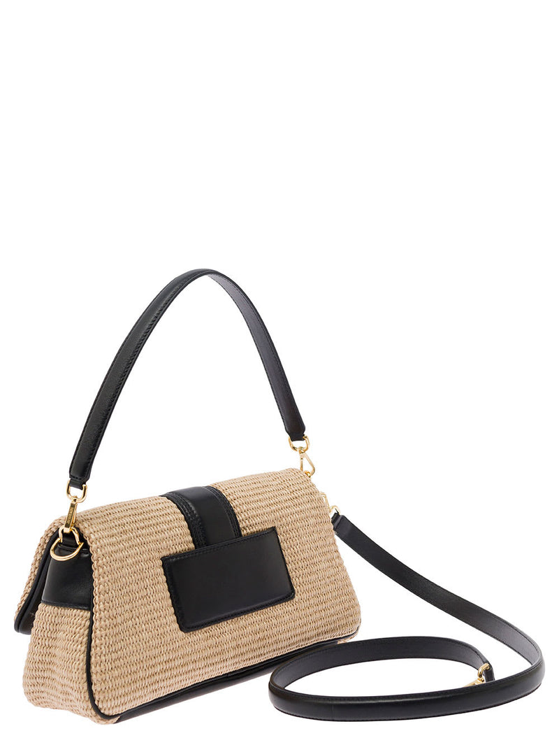 Jacquemus le Bambimou Beige Shoulder Bag With Logo Lettering Detail In Rafia And Leather Woman - Women