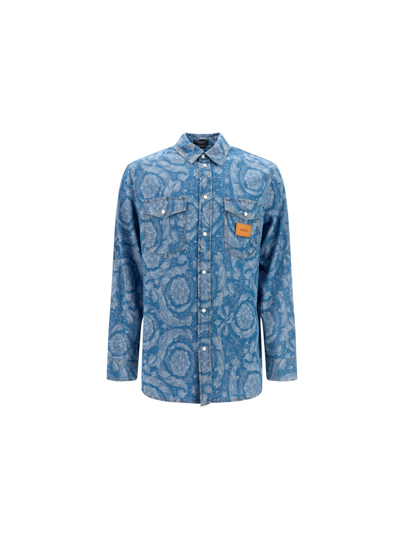 Versace Light Blue Cotton Denim Shirt - Men