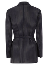 Brunello Cucinelli Sparkling Stripe Cotton Gauze Jacket With Belt And Necklace - Women