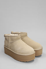 UGG Classic Ultra Mini P Low Heels Ankle Boots In Beige Suede - Women