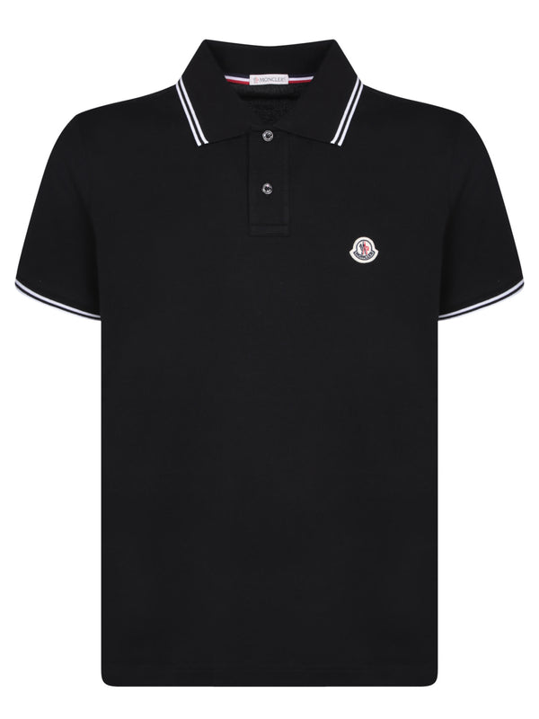 Moncler Logo Patch Black Polo Shirt - Men