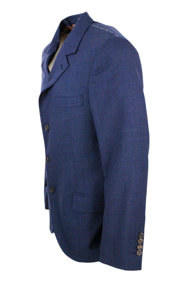 Brunello Cucinelli 3-button Unlined Jacket In Cool Wool Canvas.the Buttons Are In Brown Horn - Men