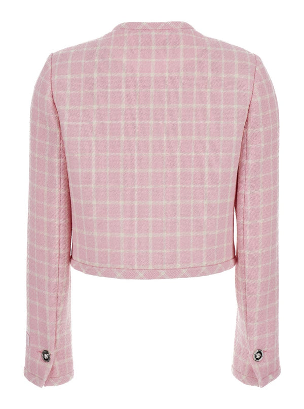 Versace Pink Checked Tweed Jacket With Medusa Head Buttons In Wool Blend Woman - Women