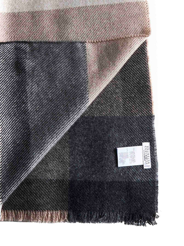 Brunello Cucinelli Wool And Cashmere Scarf With Check Motif - Men