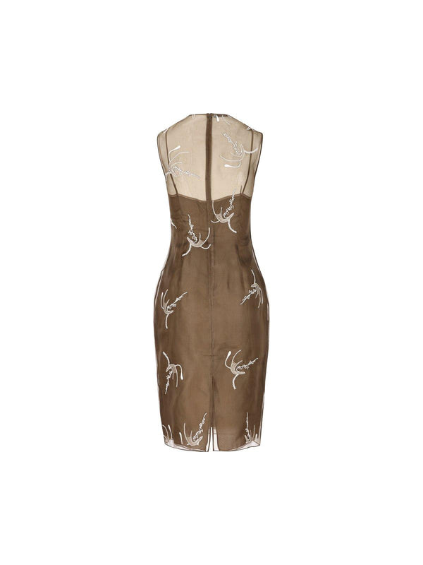 Prada Allover Embroidered Sleeveless Midi Dress - Women