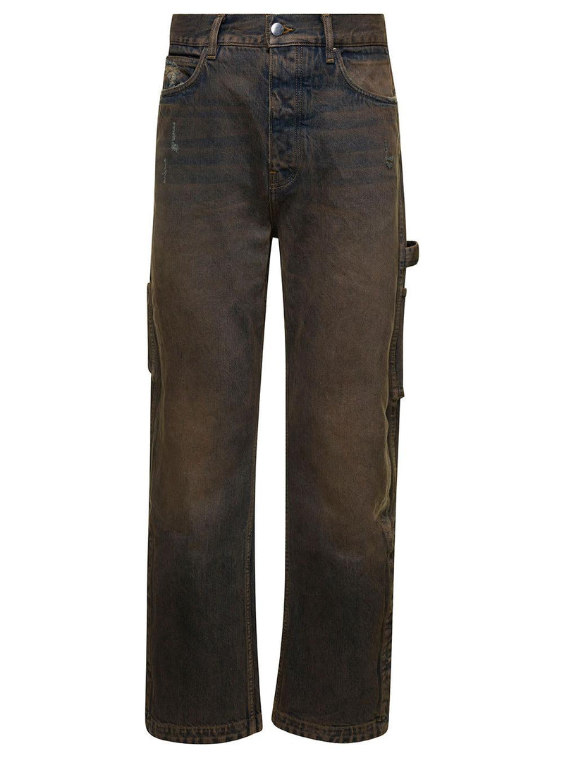 AMIRI Brown Five-pocket Jeans With Faded Effect And Rips Details In Cotton Denim Man - Men - Piano Luigi