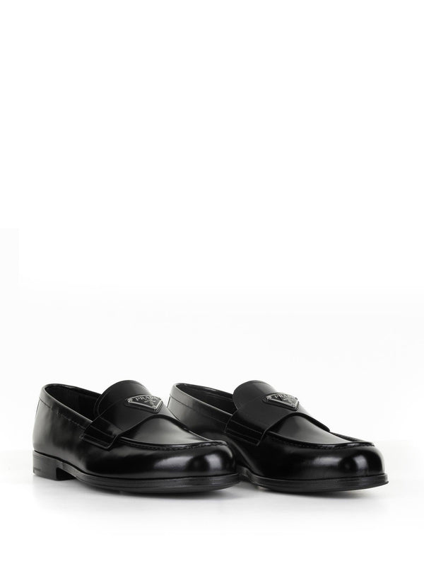 Prada Brushed Leather Loafers With Logo - Men - Piano Luigi