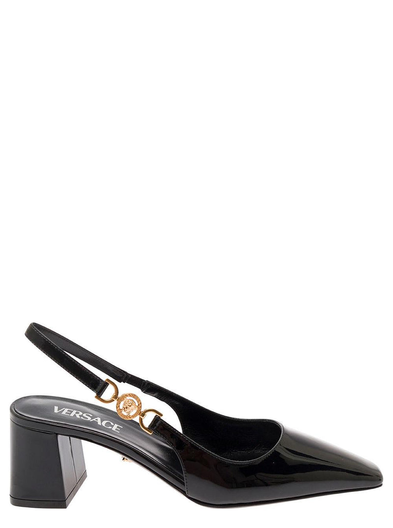 Versace medusa 95 Black Slingback Pumps With Medusa Detail In Patent Leather Woman - Women - Piano Luigi