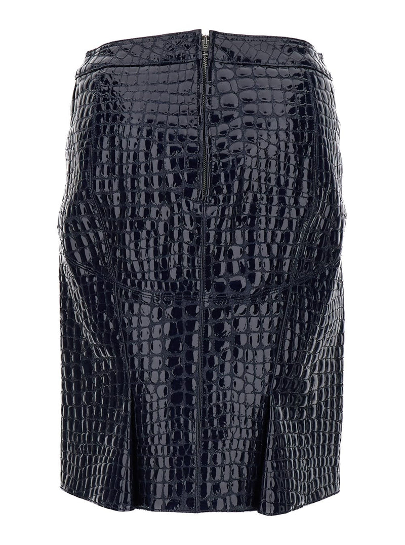 Tom Ford Glossy Croco Embossed Goat Leather Skirt - Women