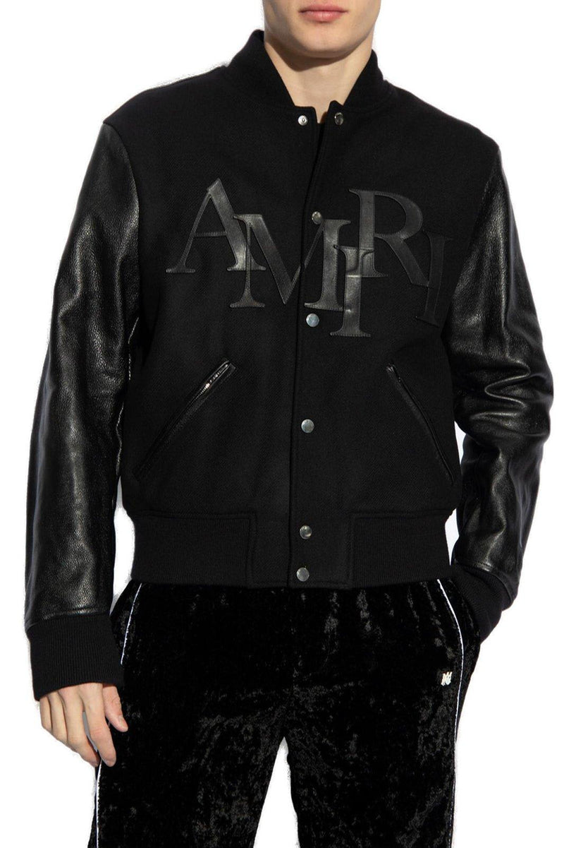 AMIRI Staggered Logo Button-up Varsity Jacket - Men