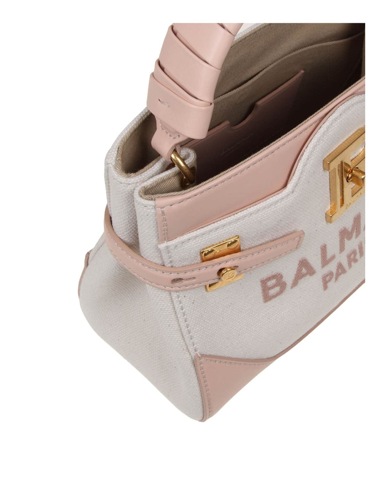 Balmain B-buzz 22 Bag In Canvas And Leather Nude Pink - Women