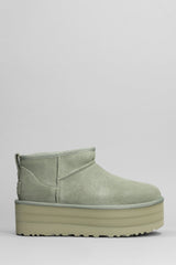 UGG Classic Ultra Mini P Low Heels Ankle Boots In Green Suede - Women