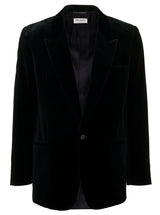 Saint Laurent Dark Green Single-breasted Jacket With Single Button In Velvet Man - Men