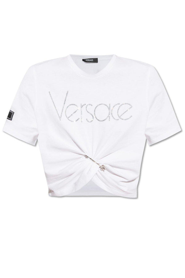 Versace Logo-embellished Crewneck Cropped T-shirt - Women