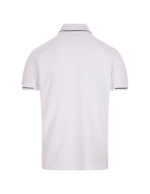 Moncler White Short-sleeved Polo With Embroidered Logo - Men