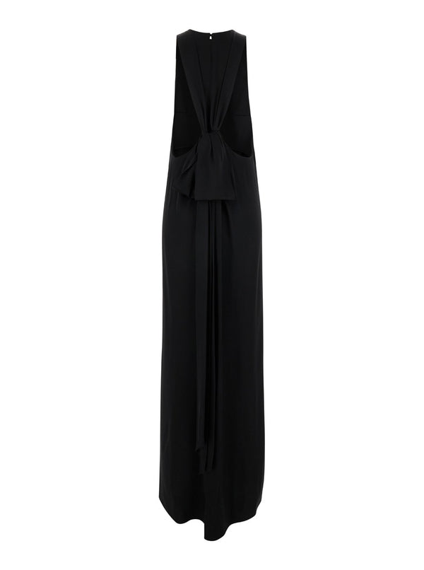 Saint Laurent Black Back-tie Dress In Satin Crepe Woman - Women