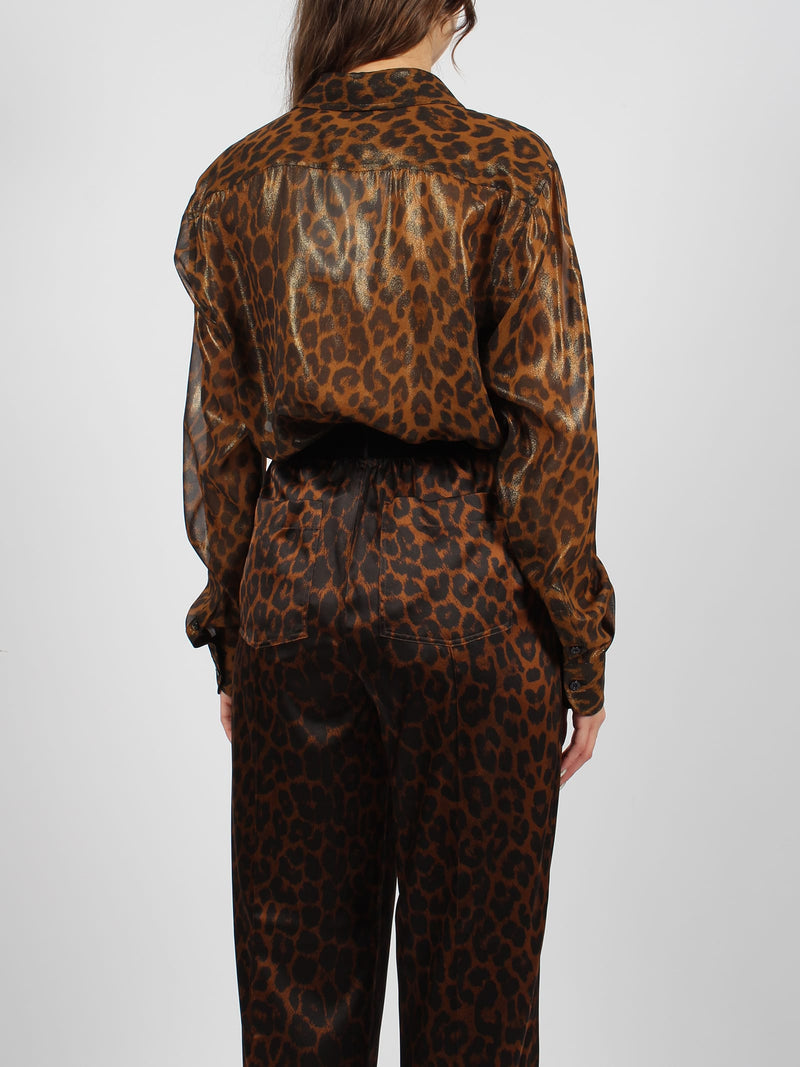 Tom Ford Laminated Leopard Printed Georgette Shirt - Women