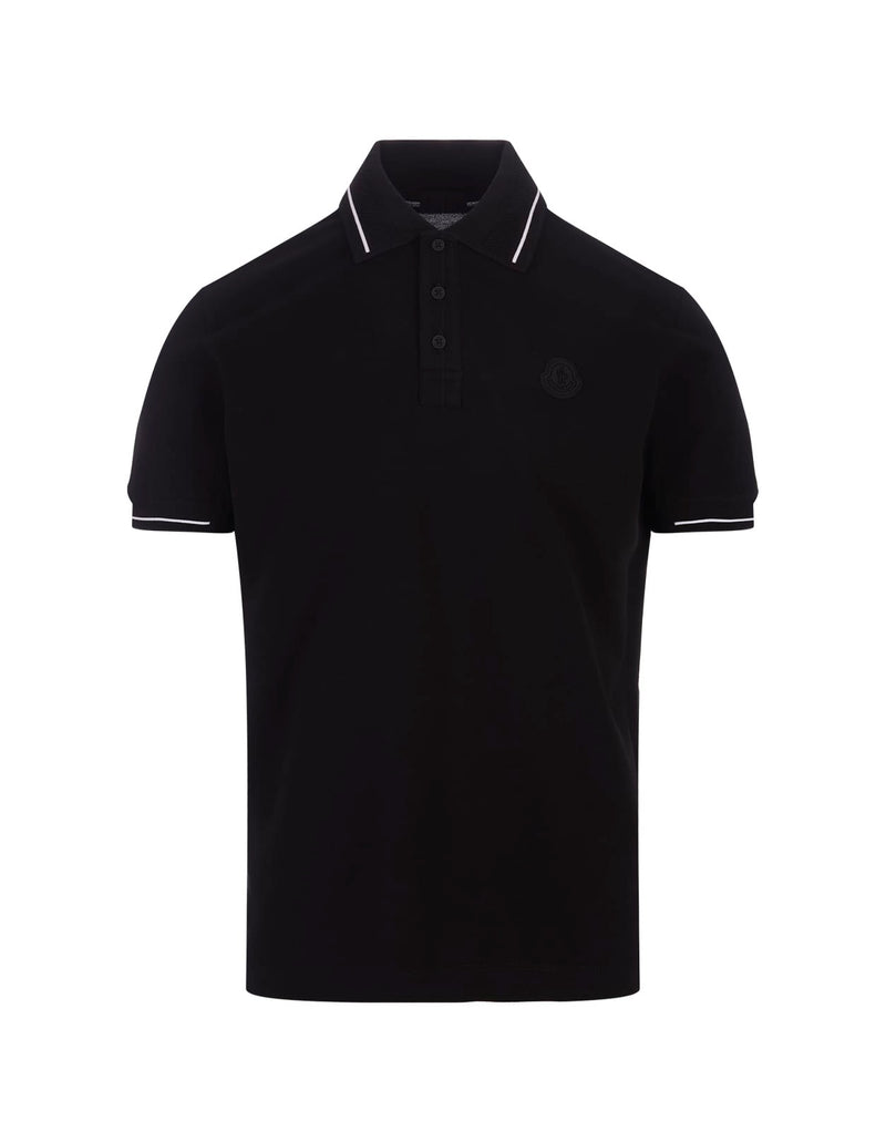 Moncler Black Short-sleeved Polo With Embroidered Logo - Men