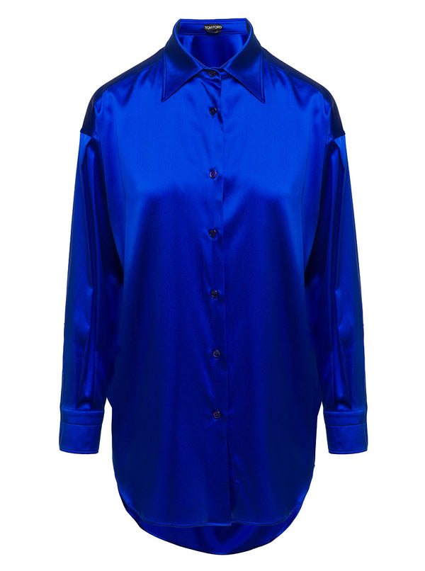 Tom Ford Blue Relaxed Shirt With Pointed Collar In Stretch Silk Woman - Women
