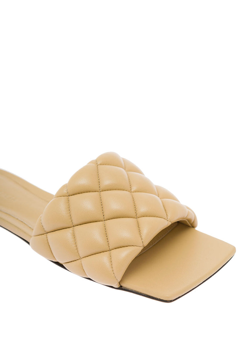 Beige Quilted Leather Slide Sandals Bottega Veneta Woman - Women