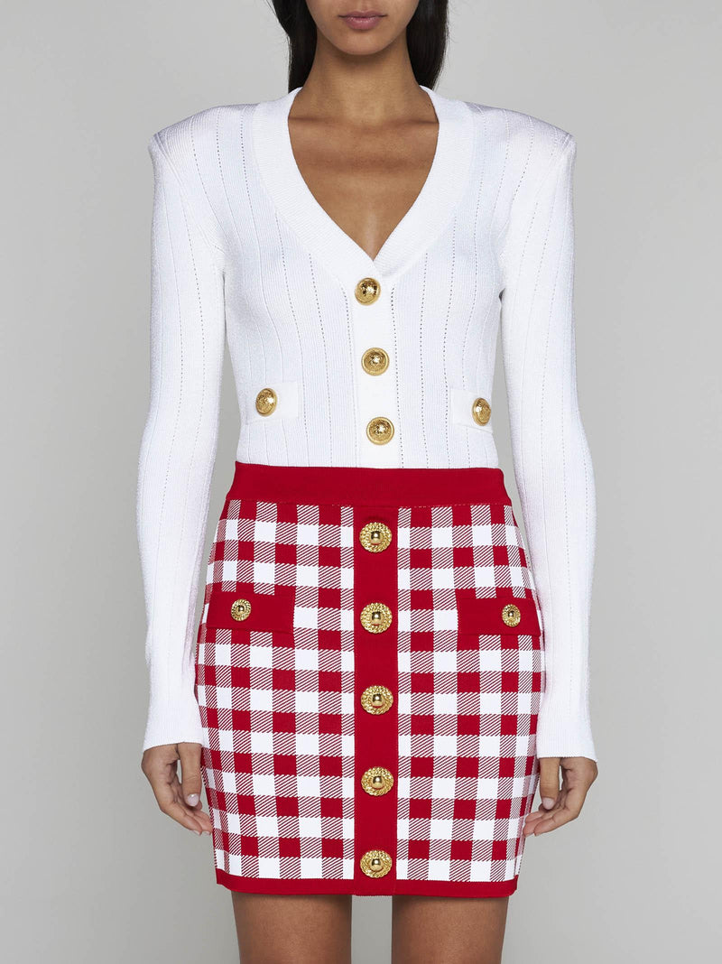 Balmain Vichy Viscose-blend Knit Miniskirt - Women